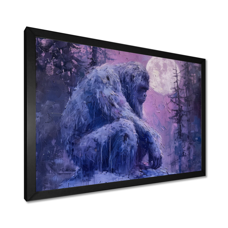 Claborn - Bigfoot Wall Art, Black Single Picture Framed Canvas, 12" H x 20" W x 1" D
