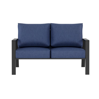 Modern All Weather Aluminum Outdoor Patio Loveseat with Oversized Armrests and Extra Thick Cushions