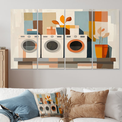 Orange Laundry Lines I - Ensemble d'art mural sur toile Laundry