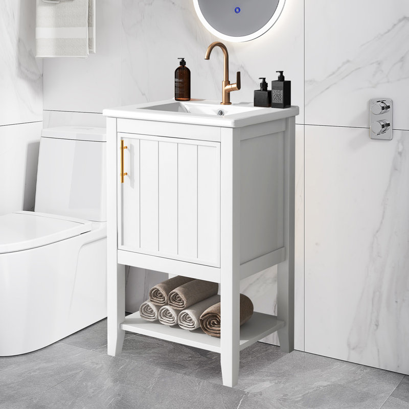 Meuble-lavabo de 20 po avec lavabo, support de rangement et tablette ouverte, Blanc