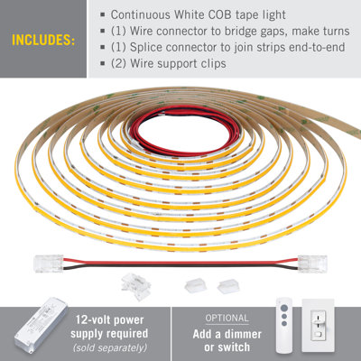 RibbonFlex Pro 12V White LED COB Strip Light Tape, 416 Lumens/ft, 2700K, 5M (16.4 ft)
