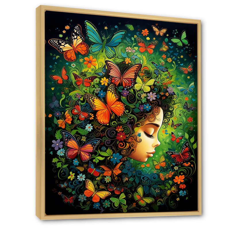 «Intime Butterfly Bliss Girl», reproduction, H 32 po x l 24 po x P 1 po, Cadre naturel flottant