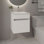 Meuble-lavabo flottant blanc avec lavabo et une porte, fixation murale, allure contemporaine, forme compacte, panneau de particules intégré pour une option moderne intégrée, apparence, forme,