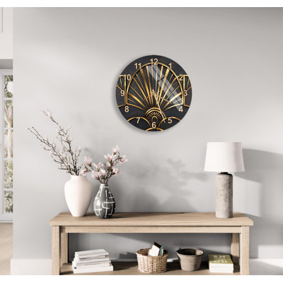 Horloge murale de luxe noir doré, verre trempé, chiffres romains géométriques élégants, cadeau de décoration moderne unique