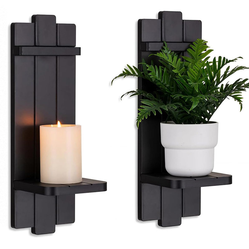 Appliques murales en bois (paquet de 2), noires, Black