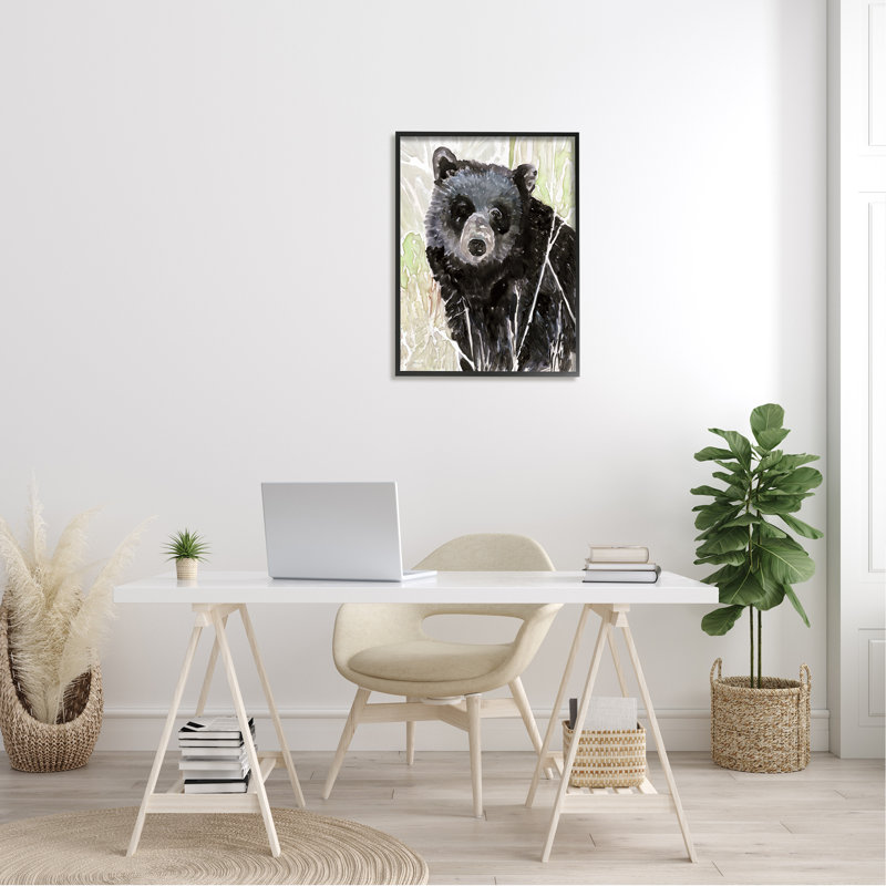 Peint à la main ours noir abstrait forêt feuillage XXL Stellar Design Studio, L 24 po x H 30 po, Giclée encadrée noir minuit