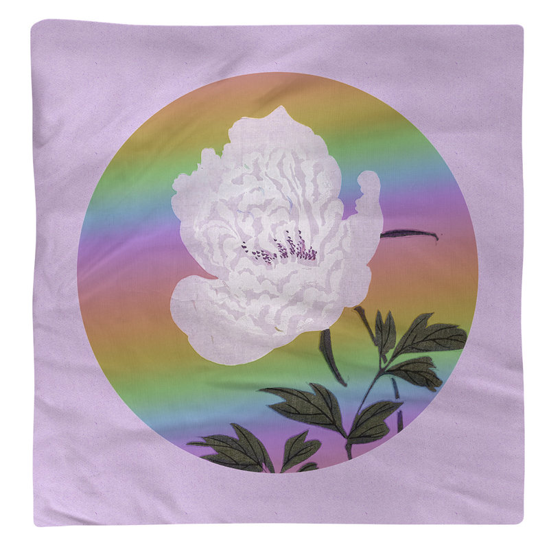 Keito Sato Cotton Floral Square Napkin, Purple Flower/Rainbow