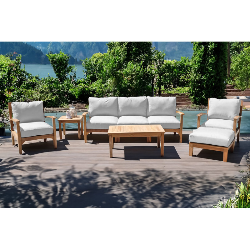 Huntington Teak 5 - Person Patio Conversation Set with Cushions, Natural Sunbrella®