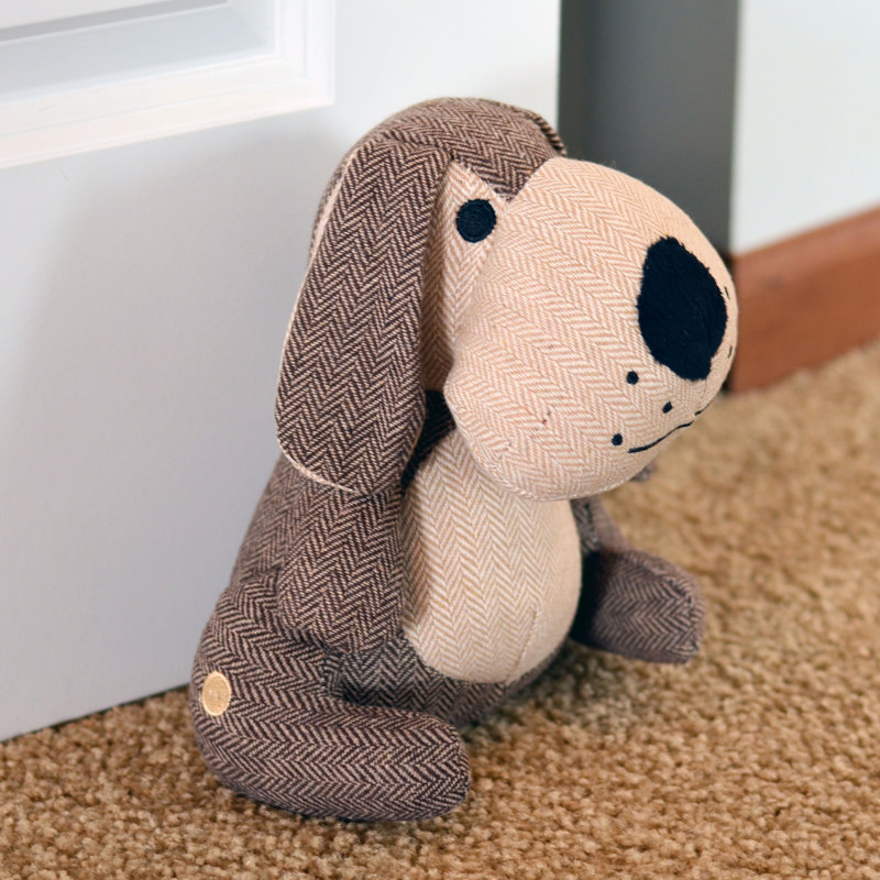 Brown and Tan Tweed Fabric Puppy Dog Door Stop