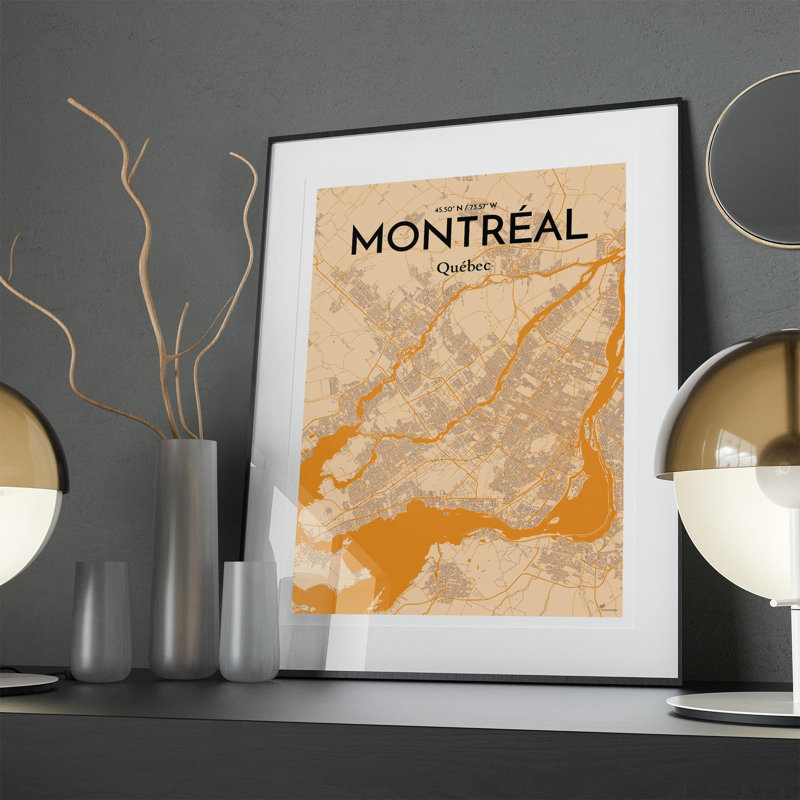 Montréal, carte de la ville, impression rétro, H 27,6 po x l 19,7 po