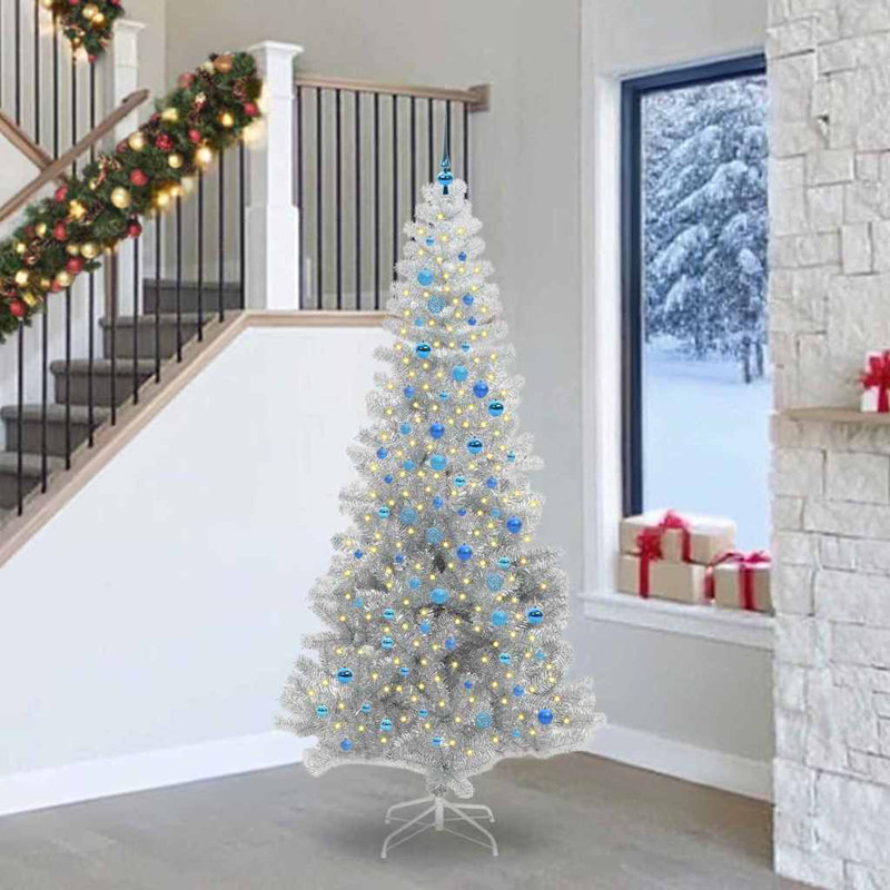 vidaXL Christmas Tree with 150 LEDs with Stand Silver PET, 7.87 ft