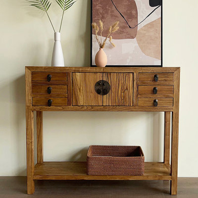 39.37" Natural Colour Rectangular Solid Wood Console Table
