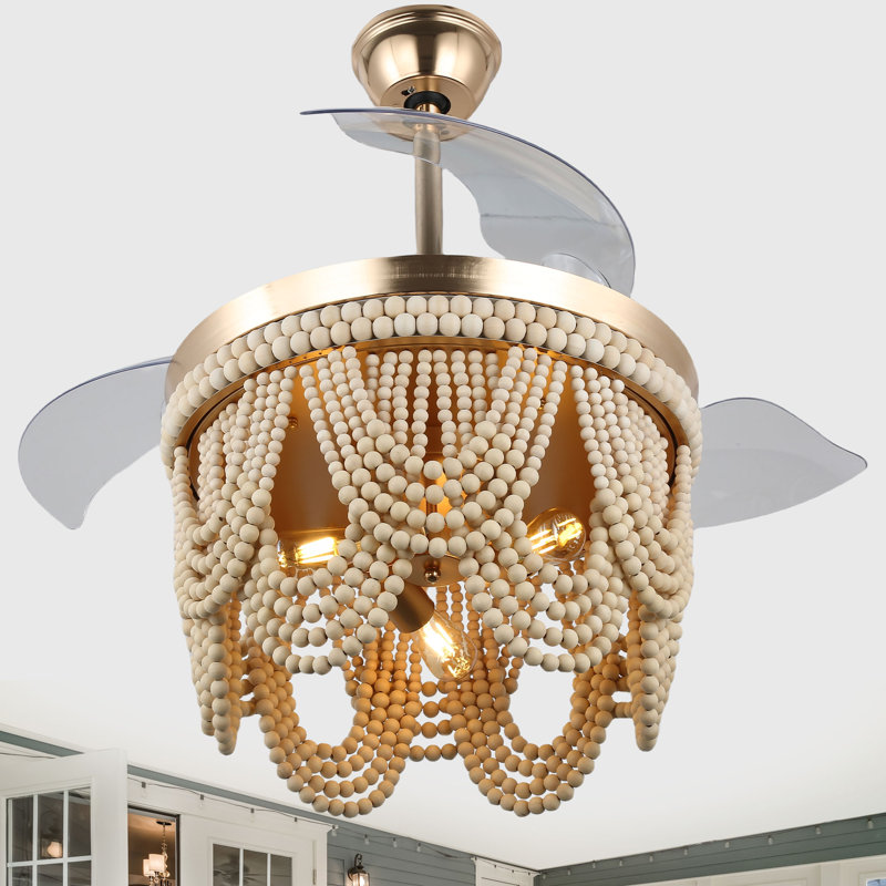 Dayzhane 42in. Boho Retractable Ceiling Fan with Light, 6-Speed Farmhouse Ceiling Fan for Living Room, Gold