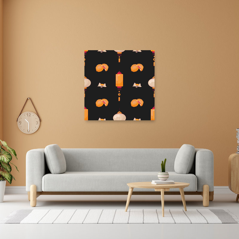 Mooncakes et lanternes, art mural traditionnel d'automne, H 48 po x l 48 po