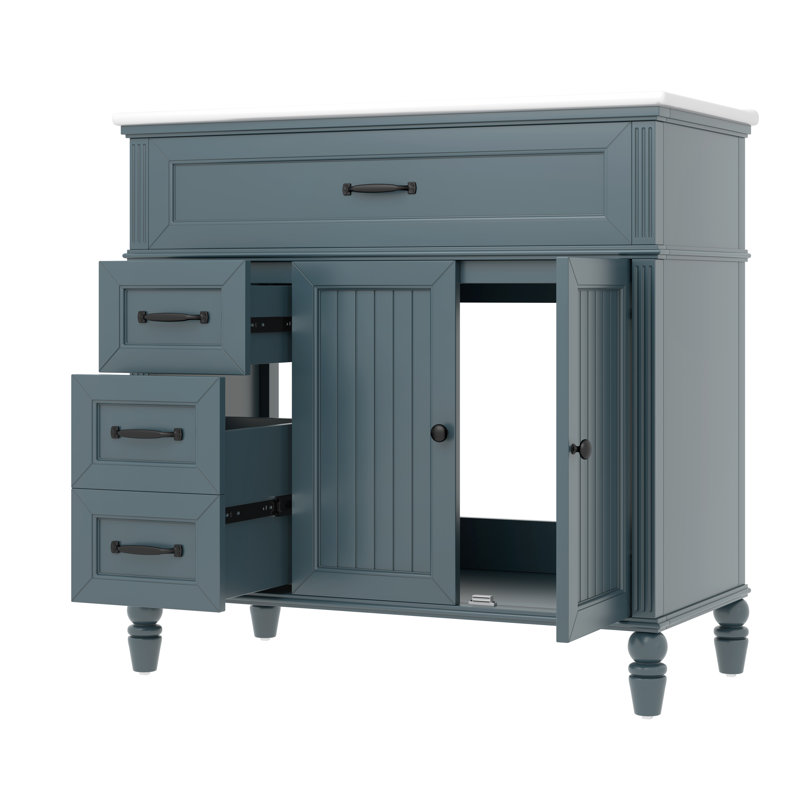 36" Single Bathroom Vanity With Ceramic Top, Black, Blue