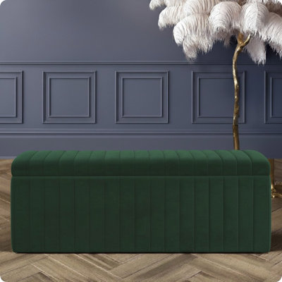 Lux Striped Wide Velvet Rectangle Solid Color Standard Ottoman Box with Storage