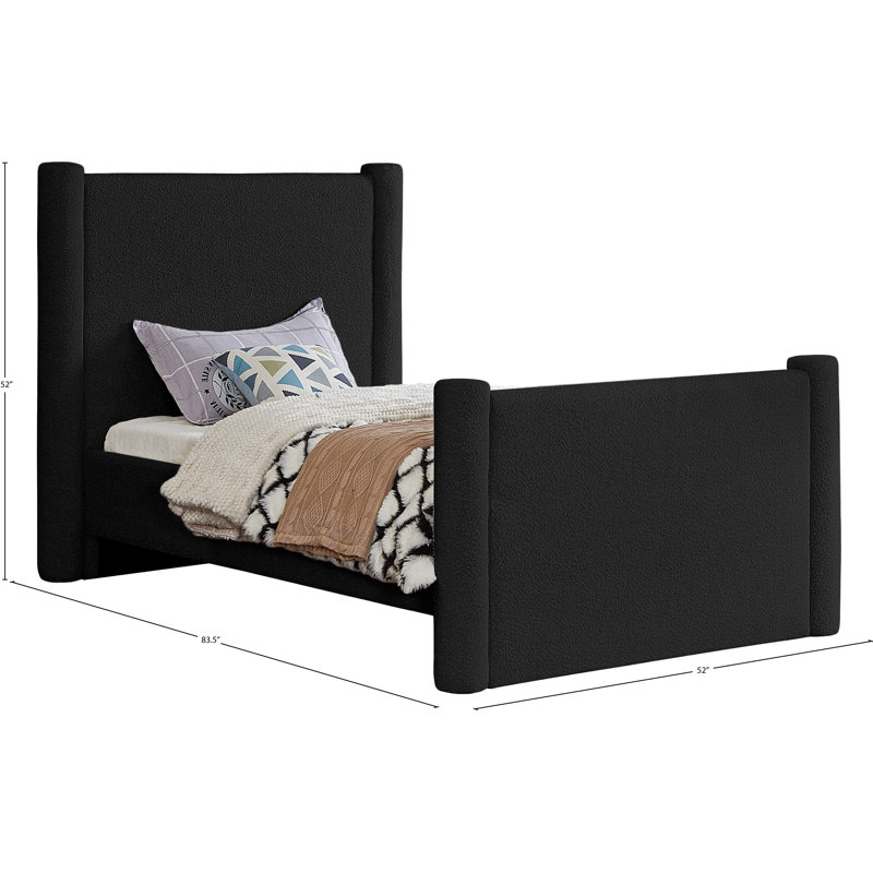 Elias Upholstered Platform Bed, Twin, Black Boucle Fabric