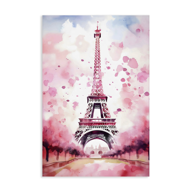 Toile Blush Watercolor Eiffel Tower, design par Creative Studio, H 24 po x l 16 po