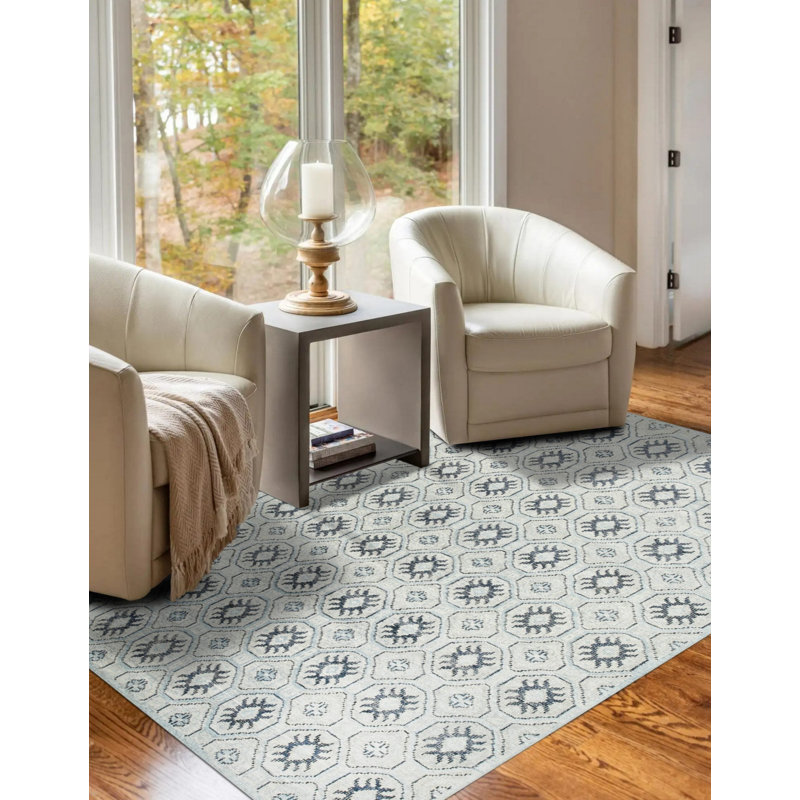 Tapis à motif géométrique contemporain en laine noué à la main 8 x 10