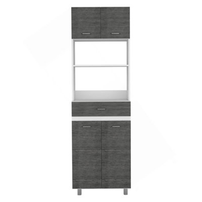 Armoire à micro-ondes Caribe, quatre pieds, un tiroir, une porte double, une tablette - chêne blanc / fumé