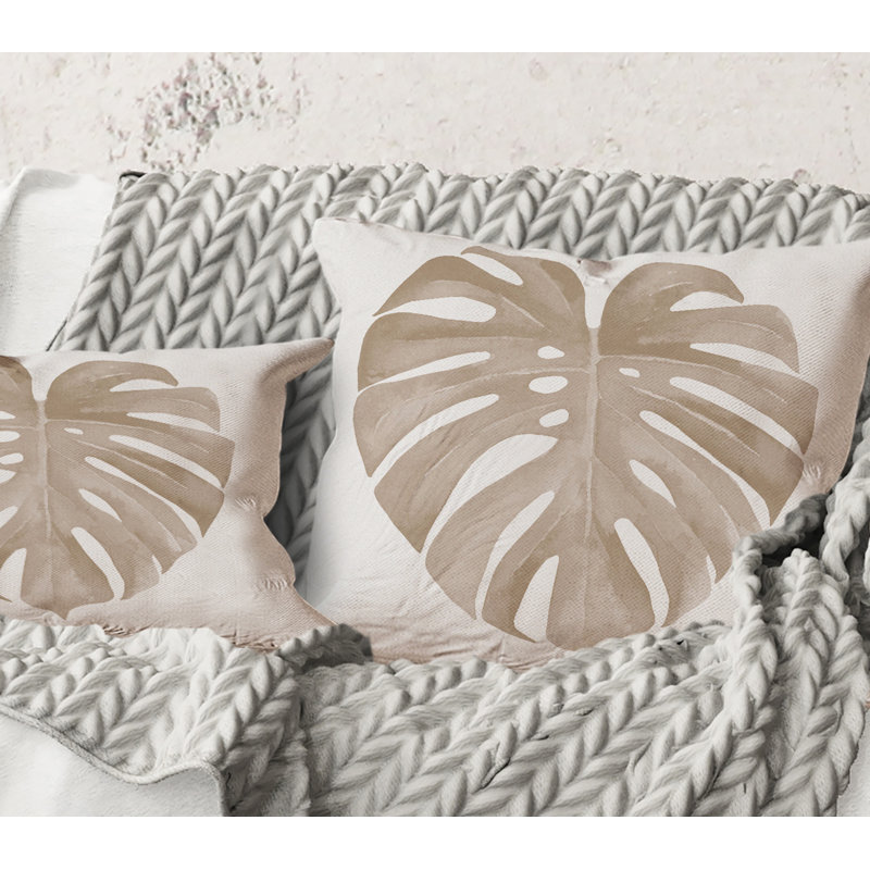 Coussin décoratif ivoire pastel Monstera, 18" x 18"