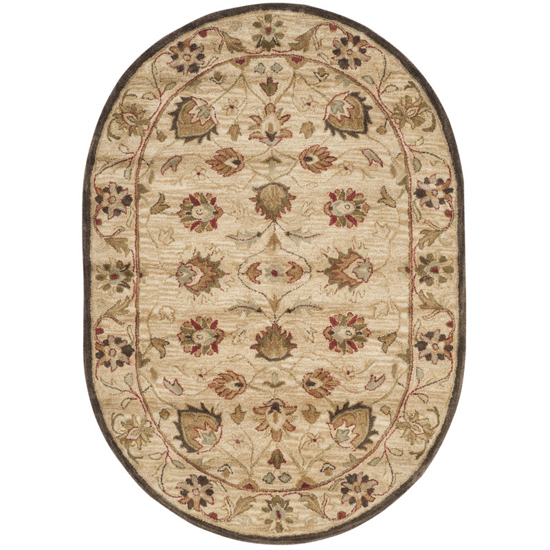 Tapis beige en laine touffeté à la main Armintha, Ovale 4 pi 6 po x 6 pi 6 po