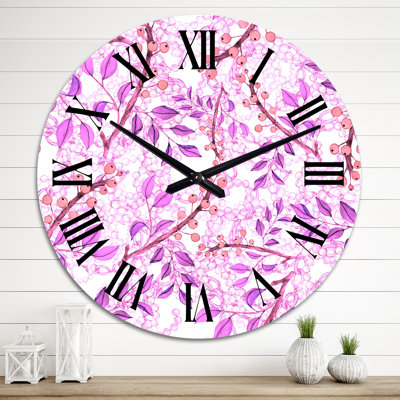 Retro Fuchia Leaves - Patterned Wall Clock