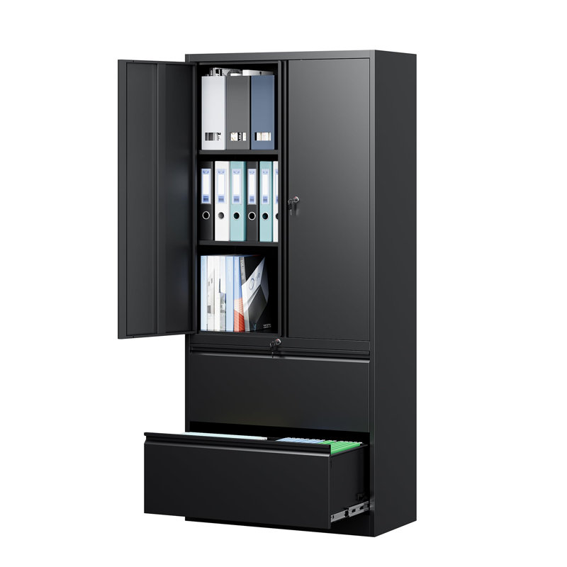 Metal Storage Cabinets-2 Drawers With Lock And Adjustable Shelves-hang Legal/letter/a4/f4g File Cabinet, Black
