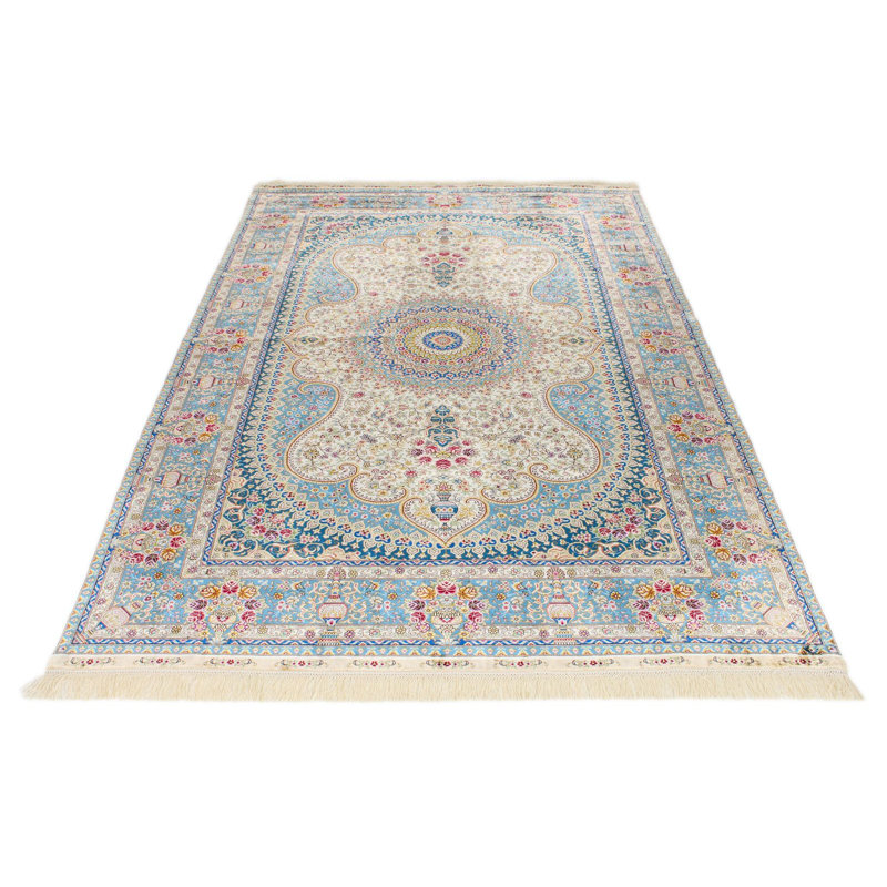 Tapis turc bleu et multicolore 5 x 8
