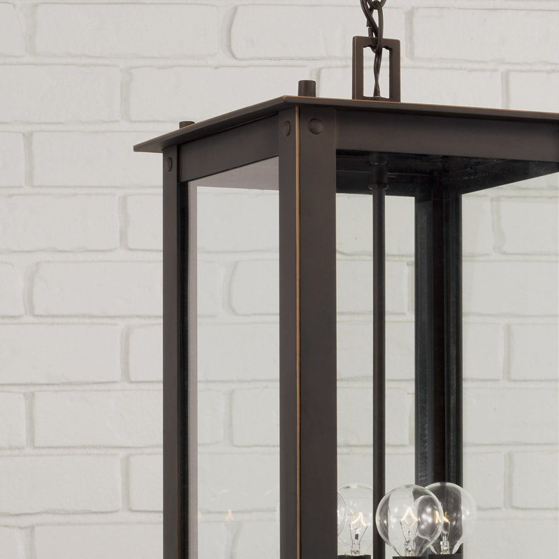 Lanterne suspendue d'extérieur 4 lumières l 11 po x H 28,5 po avec verre transparent, Bronze huilé