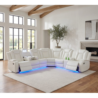 Ensemble de canapé modulaire inclinable en cuir avec éclairage à DEL 210 pièces 3 pièces Nanno