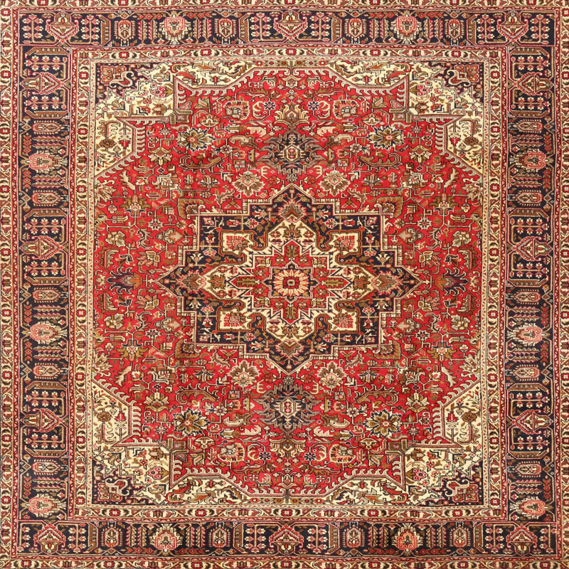 Tapis traditionnel gris / rouge / noir, Rond 5 pi