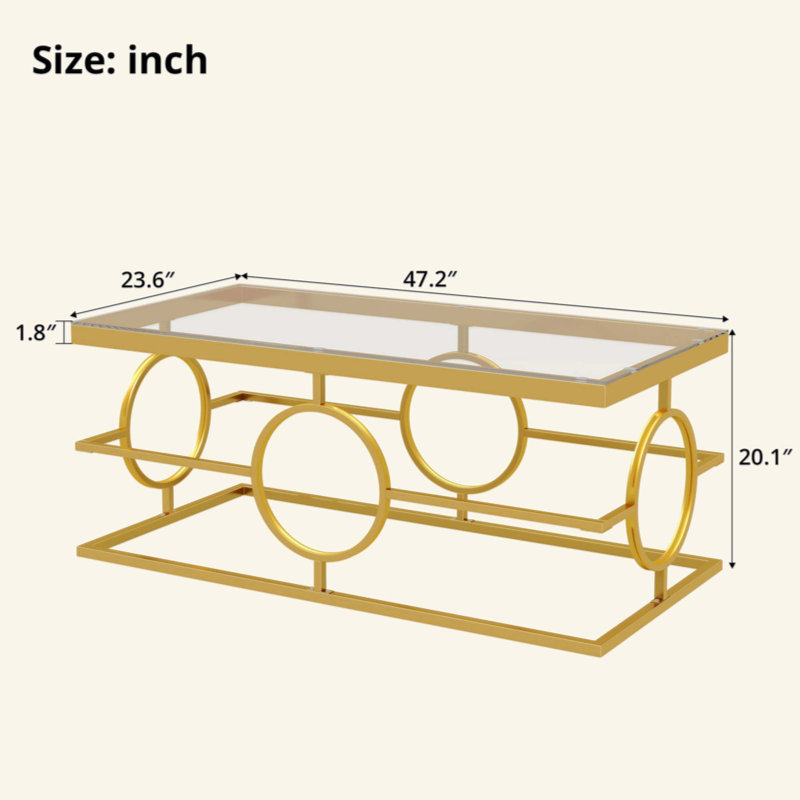 Table basse Modern, H 20,1 po x l 47,2 po x P 23,6 po, Transparent / Gold