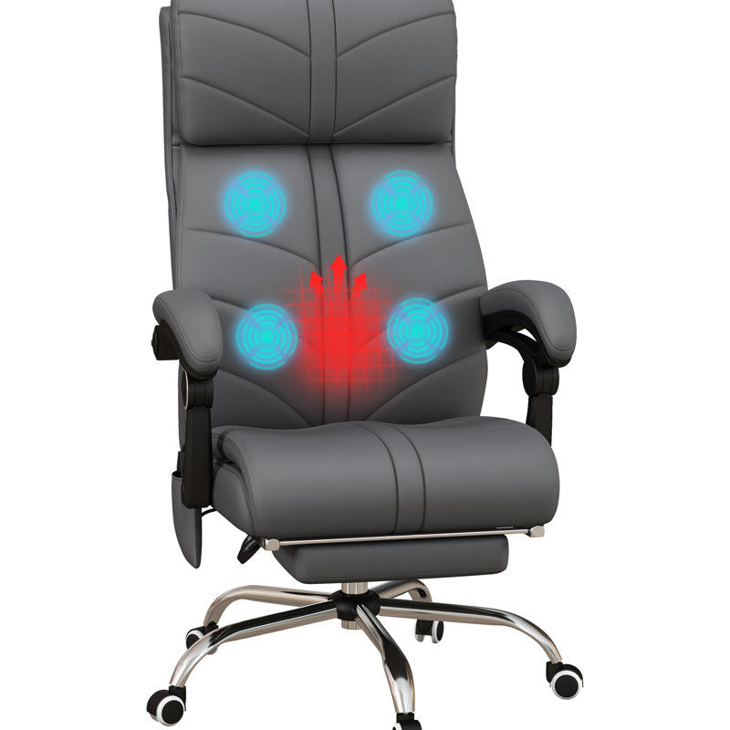 Fauteuil de bureau chauffant avec support lombaire, hauteur réglable, option d'inclinaison, cuir d'unité centrale, roues pivotantes, fauteuil en cuir gris, gris, roues pour un environnement de travail relaxant