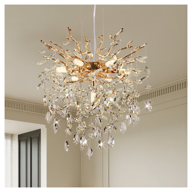 Lustre en cristal Modern Gold Tree Branch - Luminaire suspendu de luxe 7 lumières pour salle à manger et salon