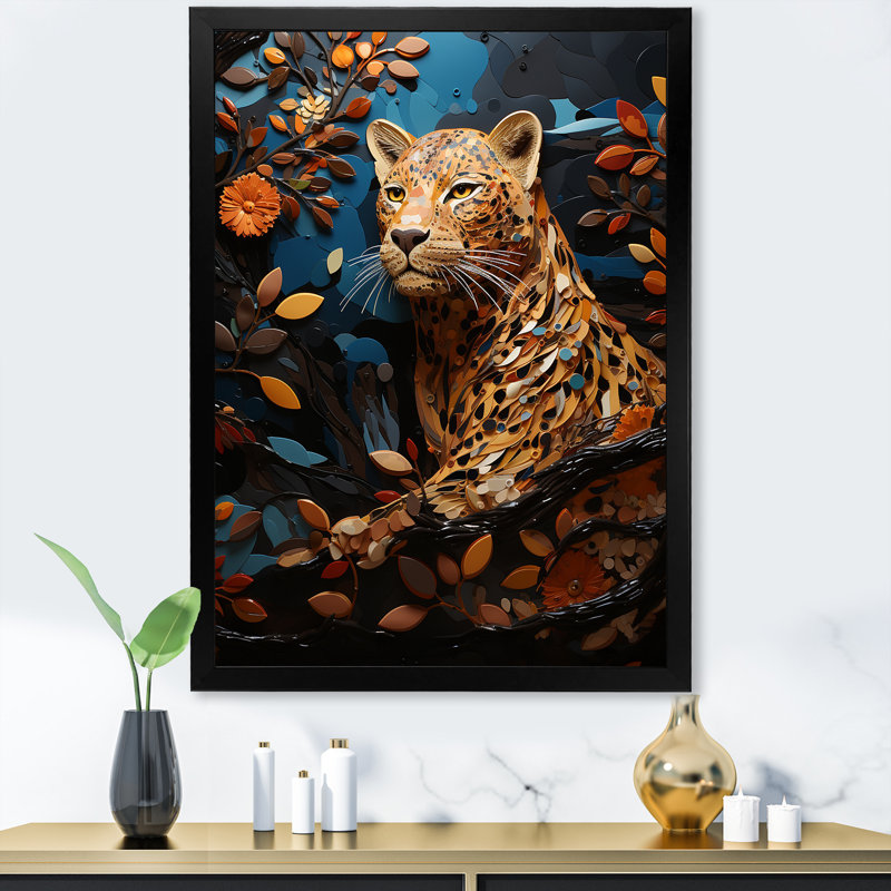 Présence symbolique de jaguar II, Cadre simple noir, H 32 po x l 24 po x P 1 po