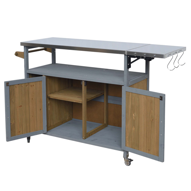 54.33" Farmhouse Rolling Outdoor Kitchen Cart, Blue Gray/Walnut Brown