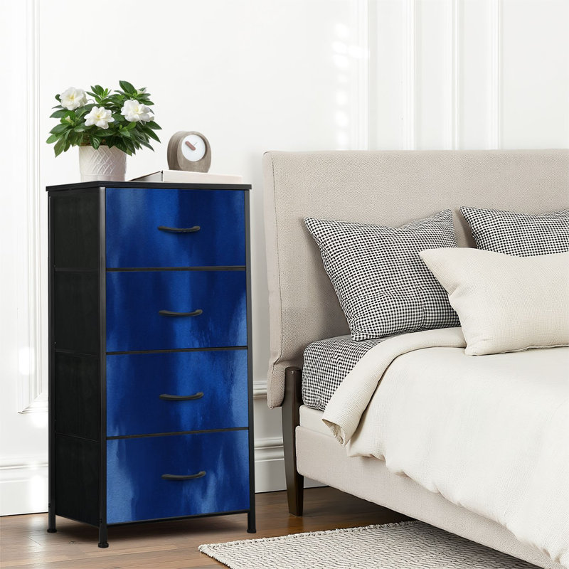 4 Drawer Dresser for Bedroom, Narrow Chest of Drawers, Wooden Top and Study Iron Frame 18"x37.5"-(WxH)