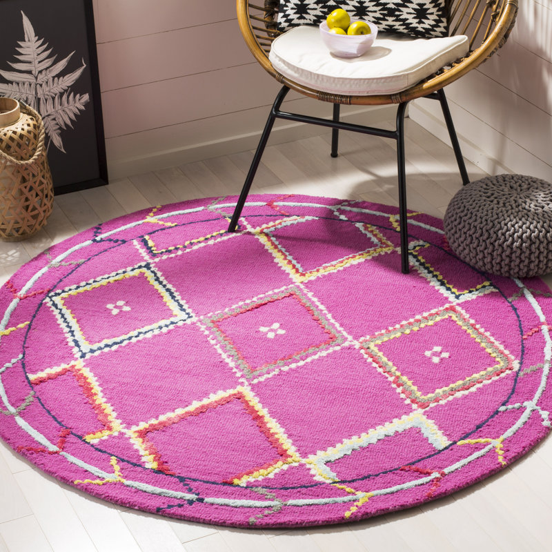 Derose Hand Tufted Wool Geometric Rug, Round 5'