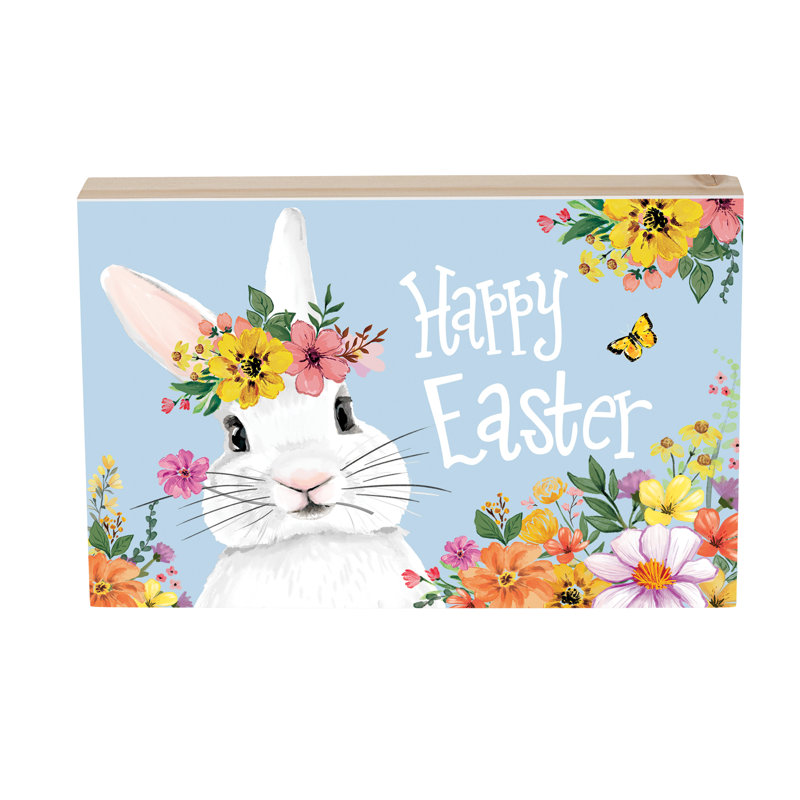Bunny Blooms Table Decor Wood Plock, 12"L x 8"H