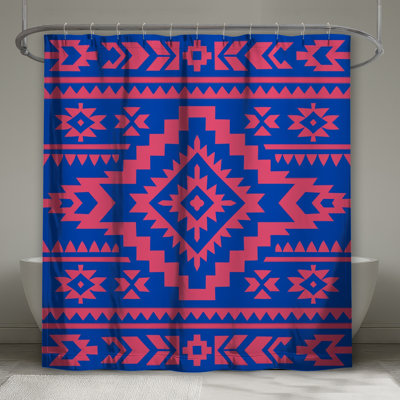 Rideaux de douche rose et bleu aztèque