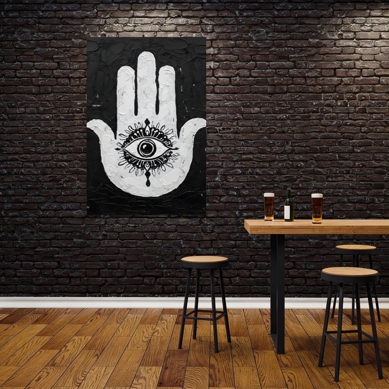 Hamsa Hand Reactive Evil Eye Ethereal Modern Organic Butterfly Lotus Nature Wall Art Print by HUGO - Wrapped Canvas Print