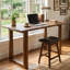 Table de salle à manger à hauteur de comptoir de 63 po en bois massif, table de cuisine rustique moderne de style campagnard avec pieds en forme de U, 4 à 6 places pour la salle à manger et la maison-133458367