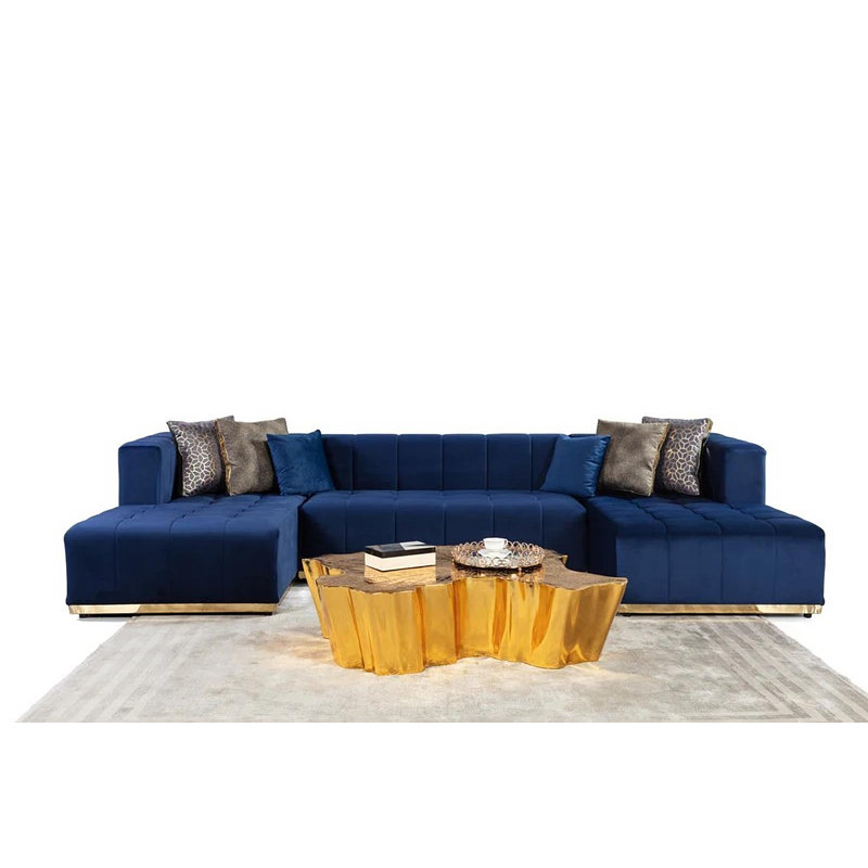 Canapé modulaire 3 pièces Awalt, Velours bleu marine