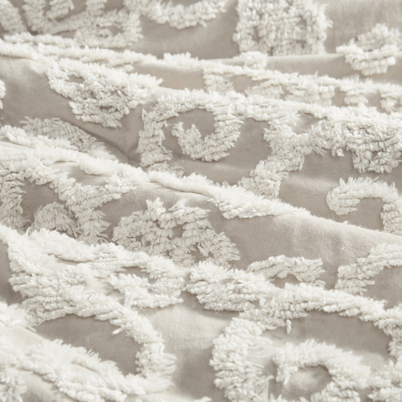 Housse de couette 100% coton taupe avec broderie tridimensionnelle, housse de couette à boutons, 2 taies décoratives et taille standard, taupe, coton, mini, taies décoratives, assurance, attaches cachées
