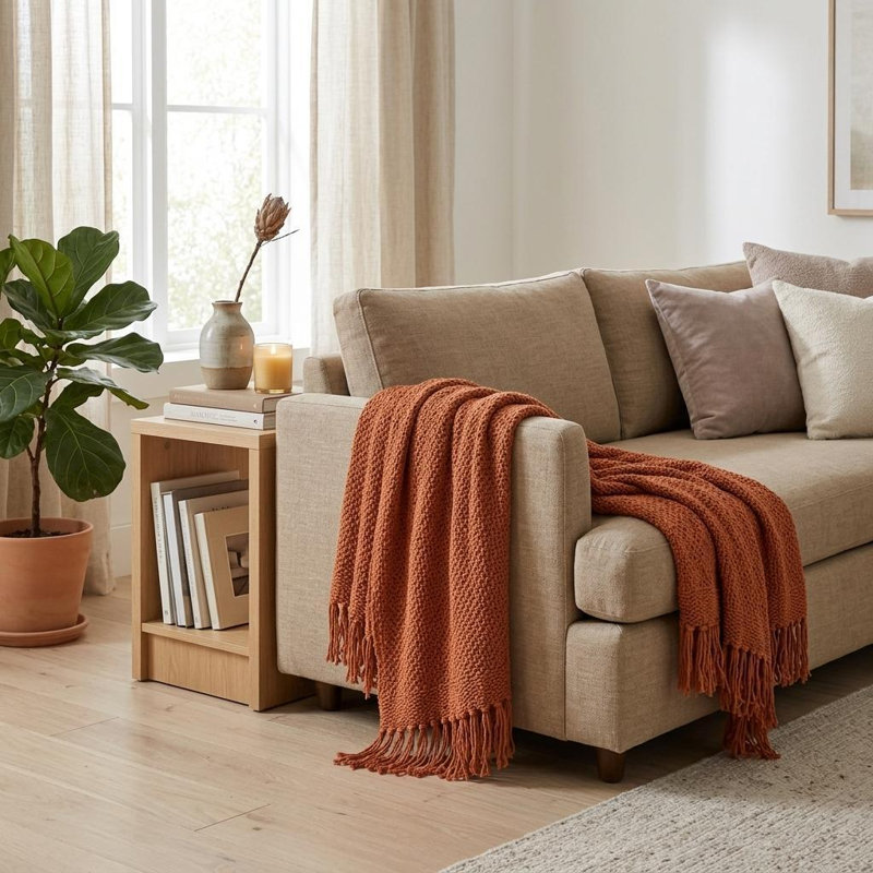 Jeté 100% coton tissé orange