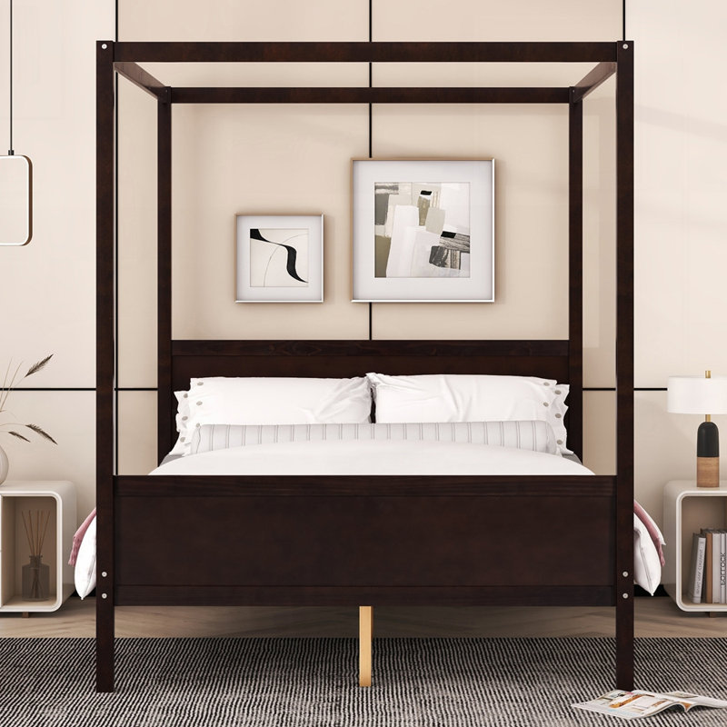 Lit à baldaquin en bois moderne avec tête de lit intégrée élégante et rangement sous le lit pour une utilisation efficace de l'espace