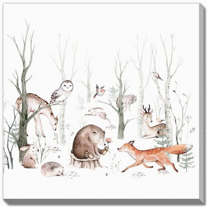 Art mural sur toile animaux des bois, H 38 po x l 38 po