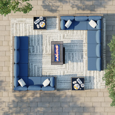  12 - Person Outdoor Patio Wicker Seating Group with Fire Pit Table