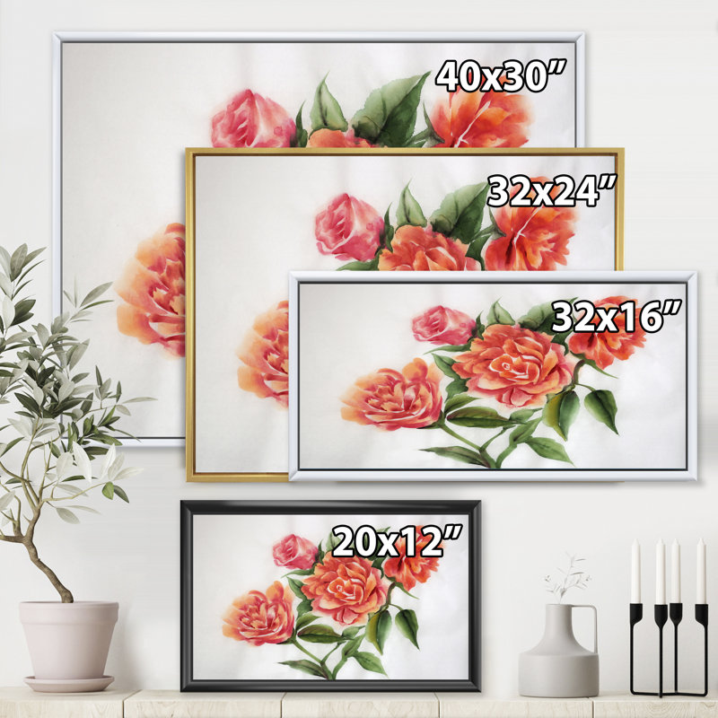 Orange Orange Roses - peinture sur toile, H 16 po x l 32 po x p 1 po, Cadre flottant noir